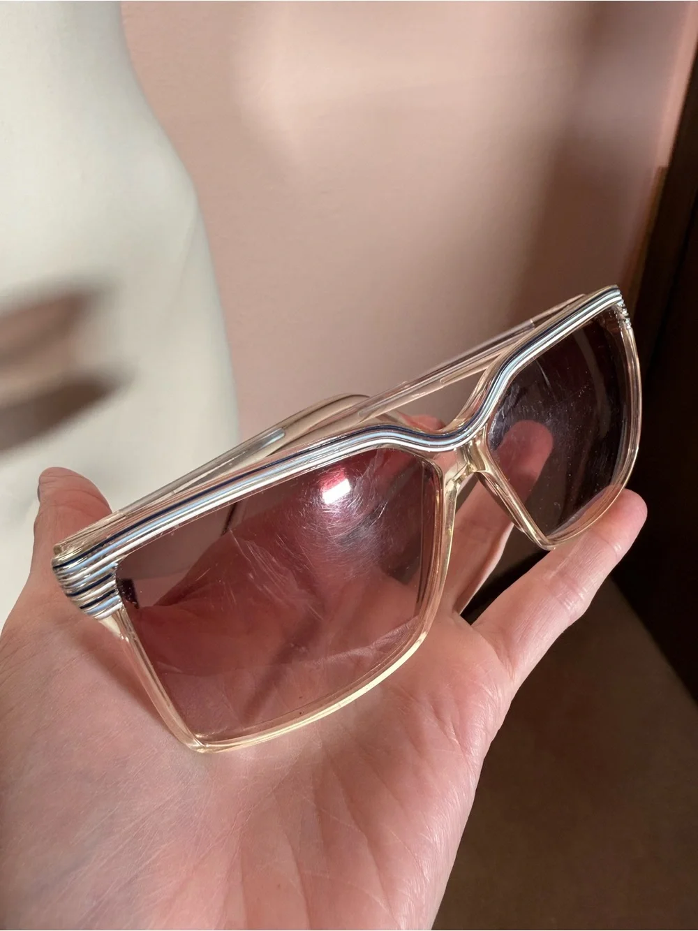 Vintage 1970's Blue white Clear plastic Oversized Grandma Sunglasses